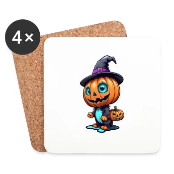 Halloween - Pumpkin Witch Hat Manga - Coasters (set of 4) - white - Front