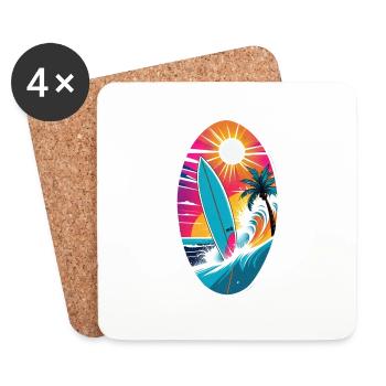surf plage palmier soleil vacances - Dessous de verre (lot de 4) - blanc - Devant