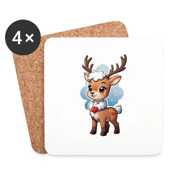 Cute deer santa claus winter deer with hearts - Coasters (set of 4) - white - Front