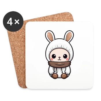 Bande dessinée d’hiver lapin - Dessous de verre (lot de 4) - blanc - Devant
