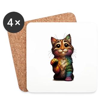 Begging Rainbow Cat - Coasters (set of 4) - white - Front