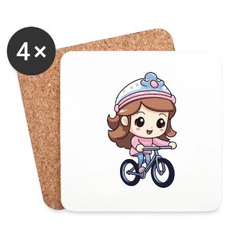 Fahrrad Mädchen Niedlich - Untersetzer (4er-Set) - Weiß - Vorne