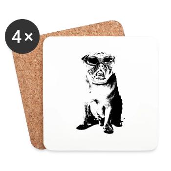 Mops mit Sonnenbrille - Untersetzer (4er-Set) - Weiß - Vorne