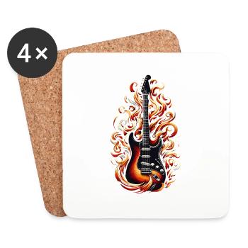 Guitare électrique avec flammes - Dessous de verre (lot de 4) - blanc - Devant