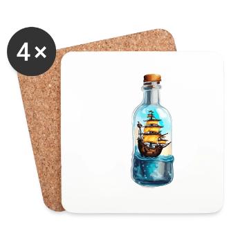 Navire dans une bouteille / Message dans une bouteille / Ahoy / ancre - Dessous de verre (lot de 4) - blanc - Devant