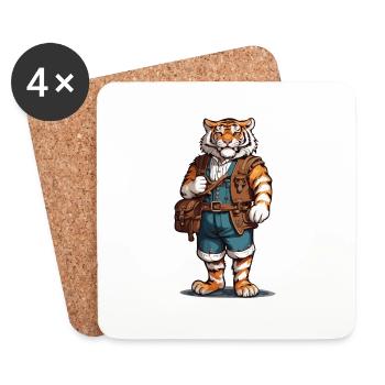 Lederhosen / Animal / Traditional costume / Tradition / Tiger - Coasters (set of 4) - white - Front