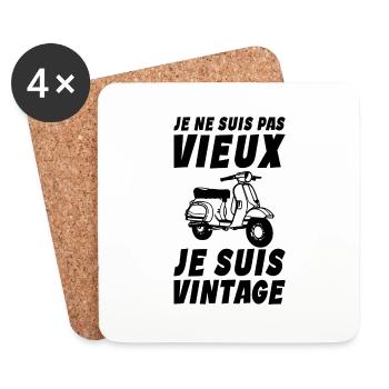 Je ne suis pas vieux - Je suis vintage - Mobylette - Dessous de verre (lot de 4) - blanc - Devant