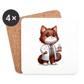 Chat mignon scientifique - Dessous de verre (lot de 4) - blanc - Devant