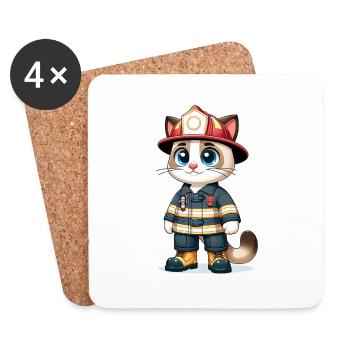 Cute Cat Firefighter - Untersetzer (4er-Set) - Weiß - Vorne