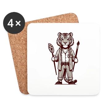 Cute Tiger Artist - Coasters (set of 4) - white - Front