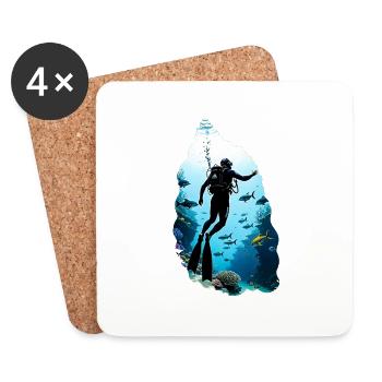 plongée sous marine - Dessous de verre (lot de 4) - blanc - Devant