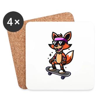 Skater Fox - Foxy Spielfigur - Untersetzer (4er-Set) - Weiß - Vorne