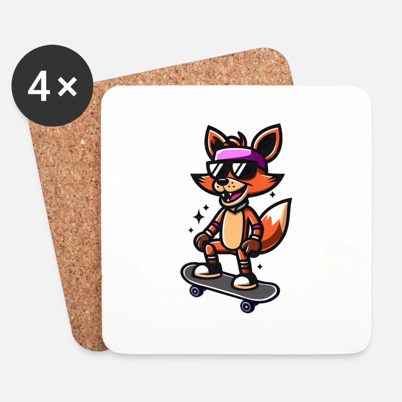 Skater Fox - Foxy Spielfigur - Untersetzer (4er-Set) - Weiß