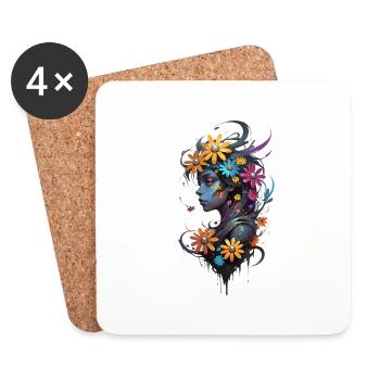 Girl Beauty and Flowers - Coasters (set of 4) - white - Front