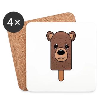 Brown Bear Head Popsicle - Coasters (set of 4) - white - Front