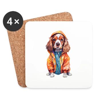 Lustiger Spaniel in der Hundekleidung. - Untersetzer (4er-Set) - Weiß - Vorne