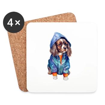Lustiger Spaniel in der Hundekleidung. - Untersetzer (4er-Set) - Weiß - Vorne