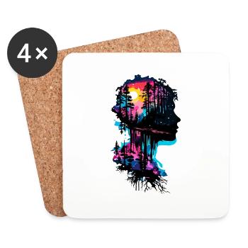Silhouette / Forest / Portrait / Trees / Person - Coasters (set of 4) - white - Front