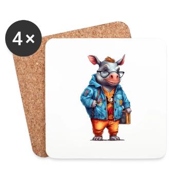 Dessin animé mignon de rhinocéros - Dessous de verre (lot de 4) - blanc - Devant