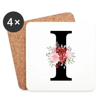 Red Floral Letter I - Coasters (set of 4) - white - Front