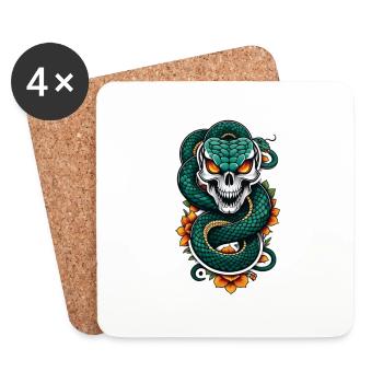 serpent squelette et tatouage - Dessous de verre (lot de 4) - blanc - Devant