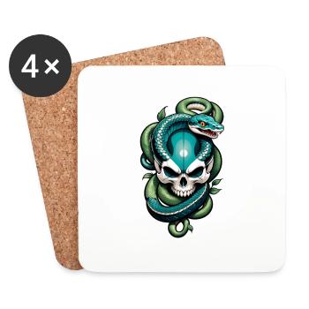 serpent squelette et tatouage - Dessous de verre (lot de 4) - blanc - Devant
