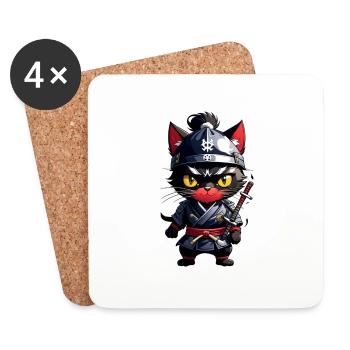 Ninja Katze - Samurai Kätzchen - Untersetzer (4er-Set) - Weiß - Vorne