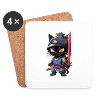 Ninja Cat - Samurai Kitten - Coasters (set of 4) - white - Front