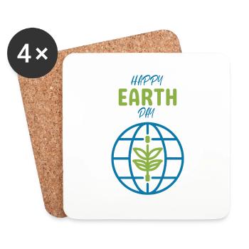 Happy Earth Day Graphic Plant Globe Nature - Coasters (set of 4) - white - Front