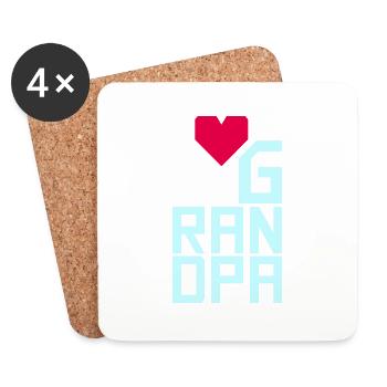 J’aime mon grand-père Meilleur grand-père Grand-père Cœur - Dessous de verre (lot de 4) - blanc - Devant