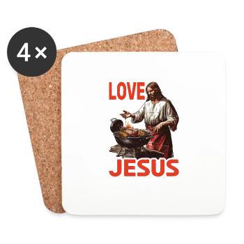 Je veux juste aimer Jésus et le barbecue 6 - Dessous de verre (lot de 4) - blanc - Devant