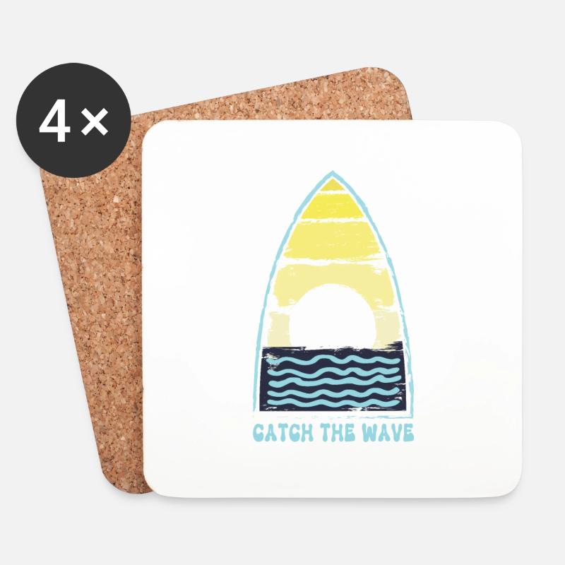Surfboard. Catch the wave. - Coasters (set of 4) - white