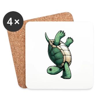 Sporty Turtle Handstand Somersault Gymnastics - Coasters (set of 4) - white - Front