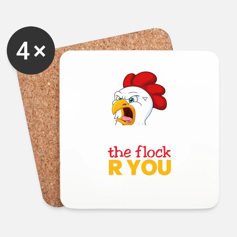 Hahn Chicken lustiger Spruch Who the Flock are you - Untersetzer (4er-Set) - Weiß