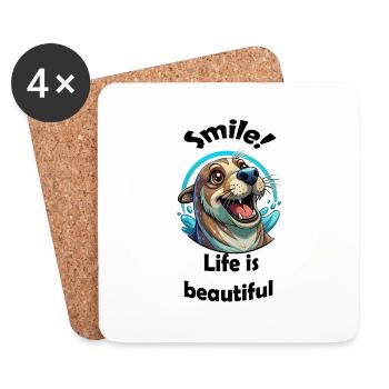 Sourire Sceller la vie Beau Joyeux Message Positif - Dessous de verre (lot de 4) - blanc - Devant