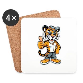 Cooler Tiger mit Hut und Sonnenbrille für Kinder - Untersetzer (4er-Set) - Weiß - Vorne