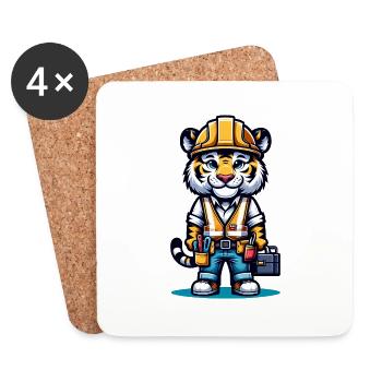 Cute Tiger Construction Worker - Untersetzer (4er-Set) - Weiß - Vorne