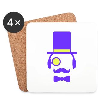 DJ Sir moustache monocle chapeau haut de forme Cool gentleman - Dessous de verre (lot de 4) - blanc - Devant