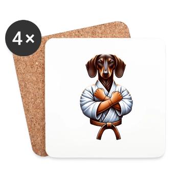 Karaté teckel en Dobok - Dessous de verre (lot de 4) - blanc - Devant