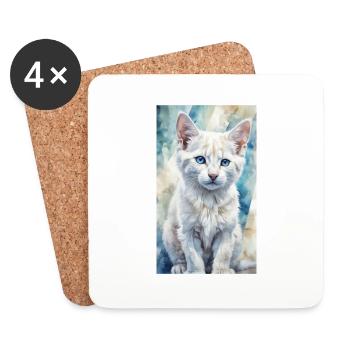 Chaton aux yeux bleus - Dessous de verre (lot de 4) - blanc - Devant