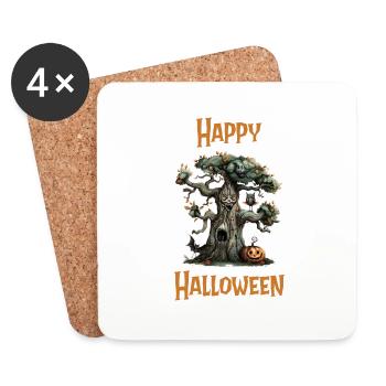 Halloween – Happy Halloween gruseliger alter Baum - Untersetzer (4er-Set) - Weiß - Vorne