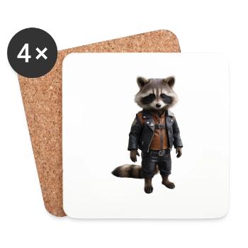 Raccoon in biker gear - Coasters (set of 4) - white - Front