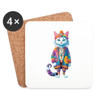 Hippie Cat - Untersetzer (4er-Set) - Weiß - Vorne