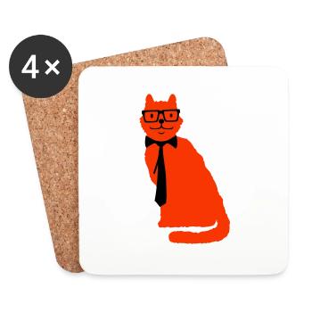 Smart Nerd Cat Horn-Rimmed Glasses Geek Tie Glasses - Coasters (set of 4) - white - Front