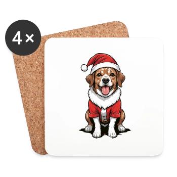 Père Noël chien Père Noël Cadeau chien - Dessous de verre (lot de 4) - blanc - Devant