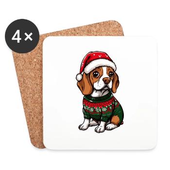 Beagle Hund Weihnachten Comic - Untersetzer (4er-Set) - Weiß - Vorne