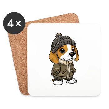 Beagle Hund Winter - Untersetzer (4er-Set) - Weiß - Vorne