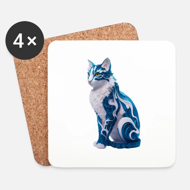 Mystische Spiralkatze - Untersetzer (4er-Set) - Weiß