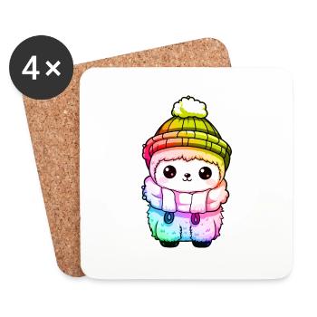 Alpaga Hiver Animal Coloré Bande dessinée - Dessous de verre (lot de 4) - blanc - Devant