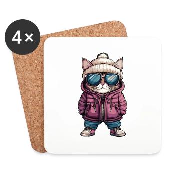 Chat d’hiver - Dessous de verre (lot de 4) - blanc - Devant